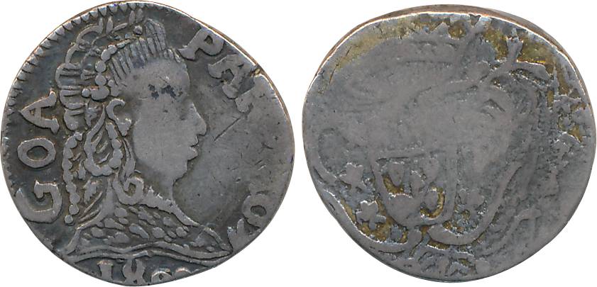 Goa, D. Maria I, Silver Pardau- 300 Reis, 5.37g, 1800, Obv: Bust to right, Rev: Crowned ar