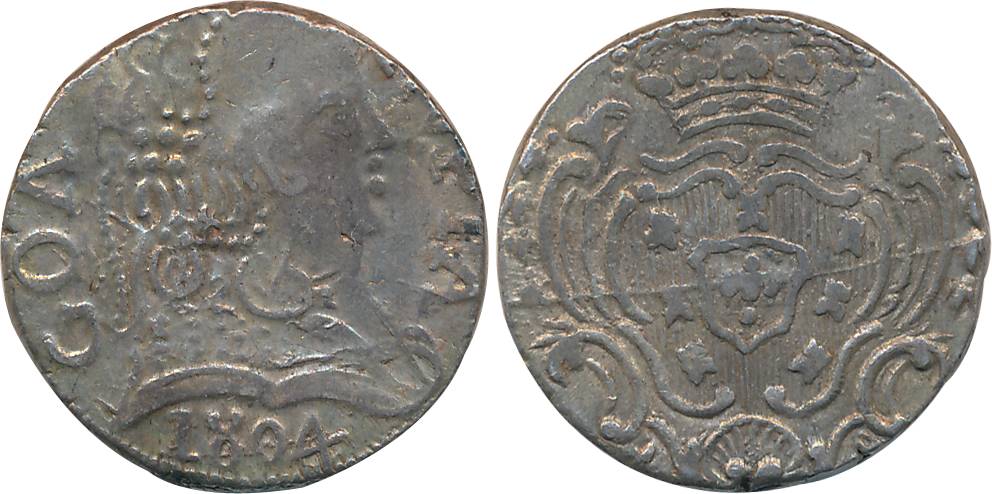 Goa, D. Maria I, Silver Rupia- 600 Reis, 10.92g, 1804, Obv: Bust to right, Rev: Crowned ar