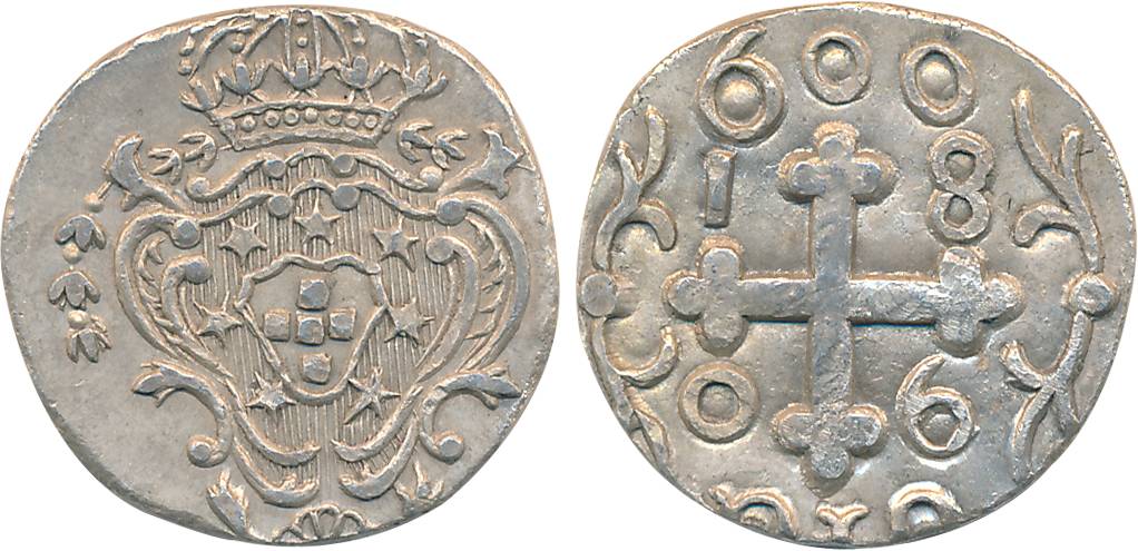 Diu, D. Maria I, Silver Rupia- 600 Reis, 7.75g, 1806, Obv: Crowned arms, Rev: Date in Angl