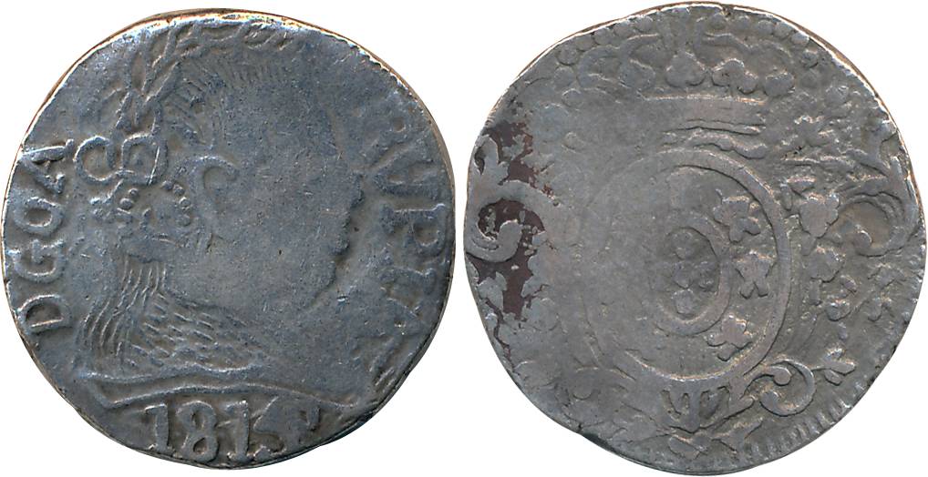 D. Joao, P. R., Silver Rupia- 600 Reis, 10.88g, 1815, Obv: Bust to right, date below, Rev: