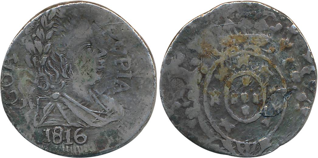 D. Joao, P. R., Silver Rupia- 600 Reis, 10.98g, 1816, Obv: Bust to right, date below, Rev:
