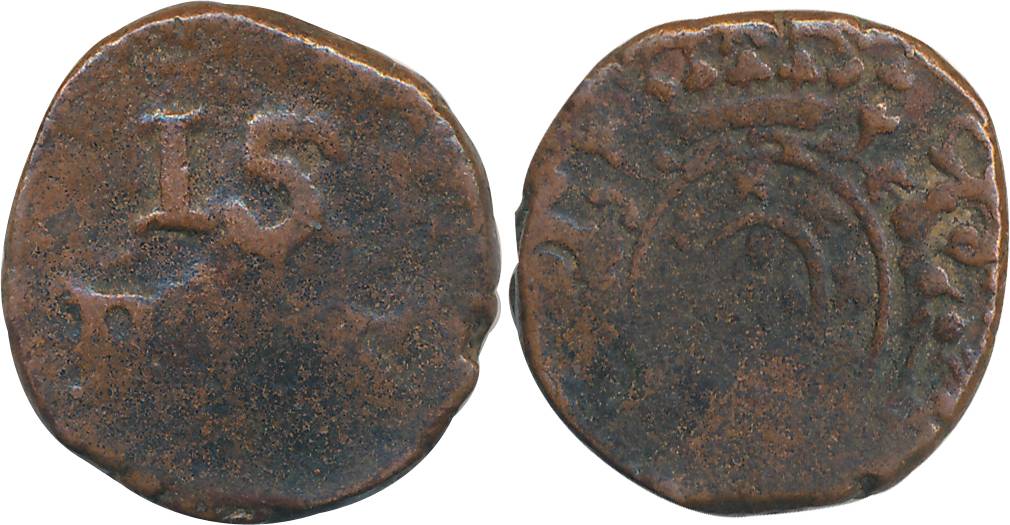 Goa, D. Joao P.R., Copper 15 Reis, 7.34g, (Gomes# 08.01). Very fine, rare.
