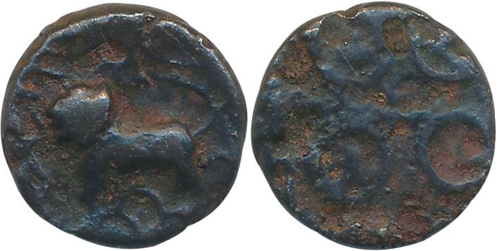 Satavahanas, Sri Satakarni, Potin, 3.22g, "Junnar Lioness" type, Obv: Lioness facing left,