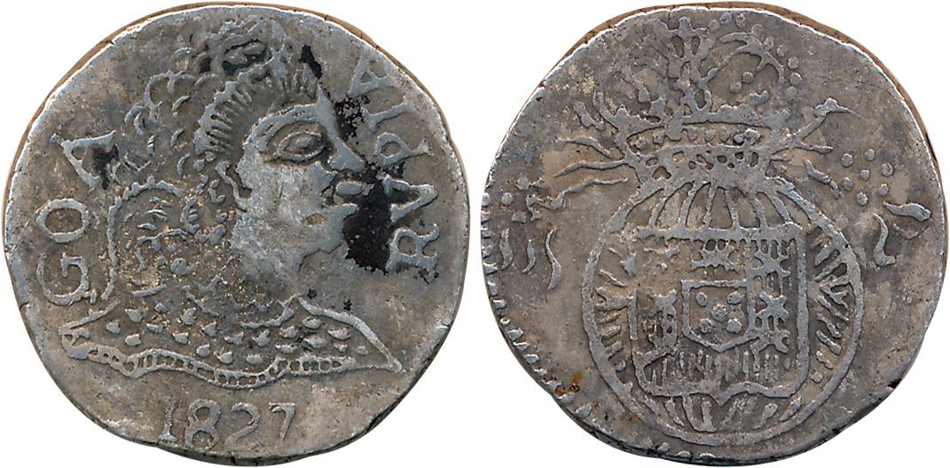 Goa, D. Pedro IV, Silver Rupia- 600 Reis, 11.23g, 1827, Obv: Bust to right, date below, Re