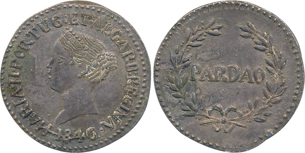 Goa, D. Maria II, Silver Pardau- 300 Reis, 5.60g, 1846, Obv: Bust to left, legend around, 