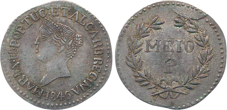 Goa, D. Maria II, Silver 1/2 Pardau- 150 Reis, 2.78g, 1846, Obv: Bust to left, legend arou
