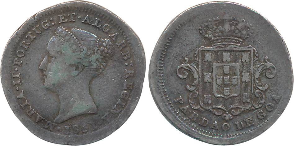 Goa, D. Maria II, Silver Pardau- 300 Reis, 5.44g, 1851, Obv: Bust to left, legend around, 