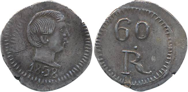 Goa, D. Pedro V, Silver 60 Reis- Tanga, 1.11g, 1858, Obv: Bust to right, legend around, da