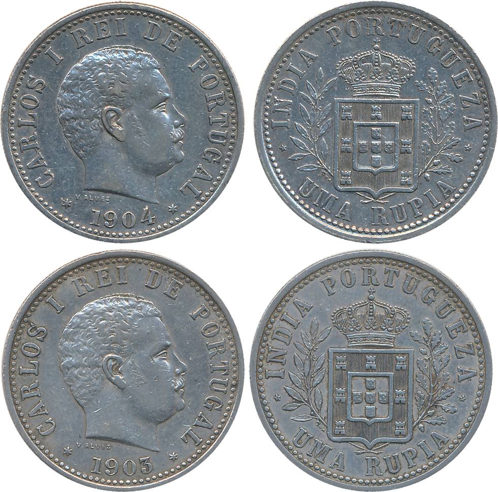 Carlos, Silver, Rupee (2), 11.62g, 11.59g, 1903 & 1904 (KM# 17). Very fine to very fine+. 