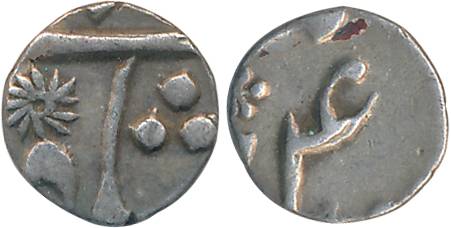 Murshidabad, Silver 1/16 Rupee, 0.72g, in the name of Shah Alam II, RY 4. Very fine, rare.