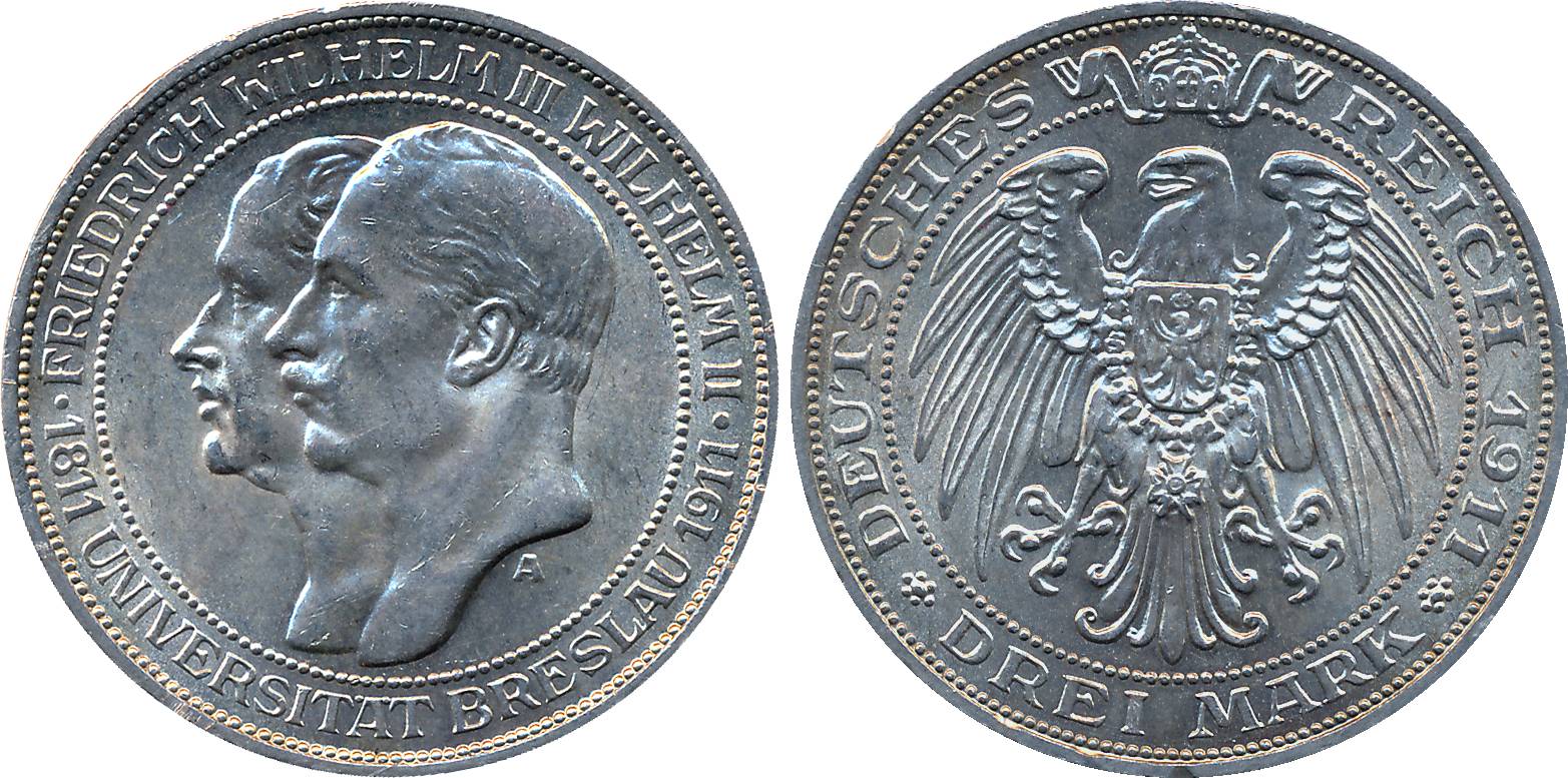 German States Purssia, Silver, 3 mark, 1911, "Commemorative issue for 100th Anniversary of