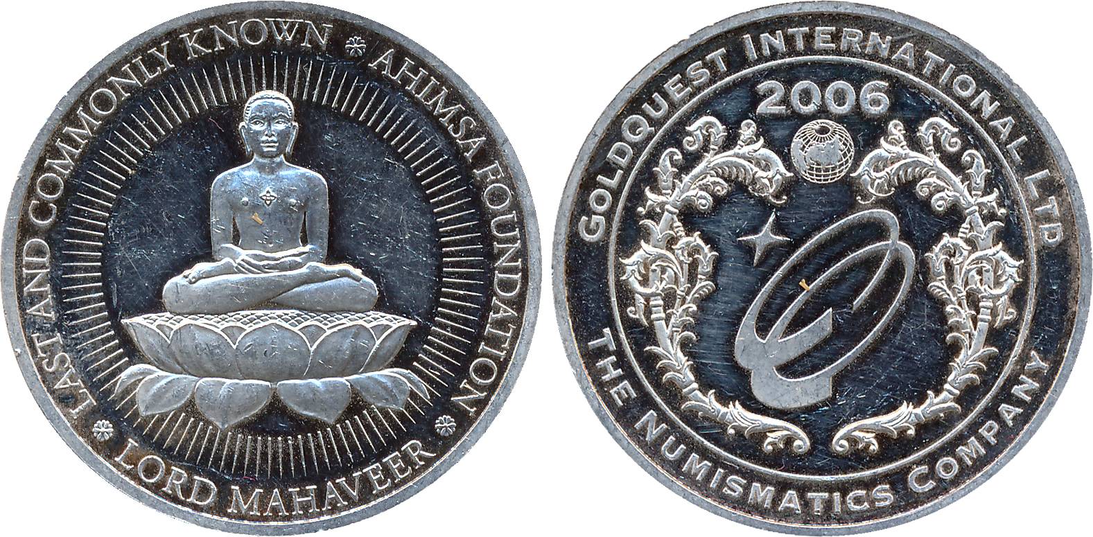 Jain Token, Silver 15.95g, Proof, 2006, minted at the Meyers Mint, Germany. Commemorating 