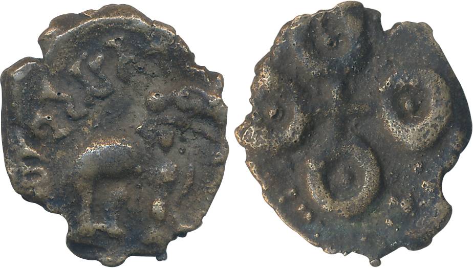 Satavahanas, Vasishiputra Sri Skanda Satkatni, Copper Alloy, 3.04g, Obv: Elephant Right, B