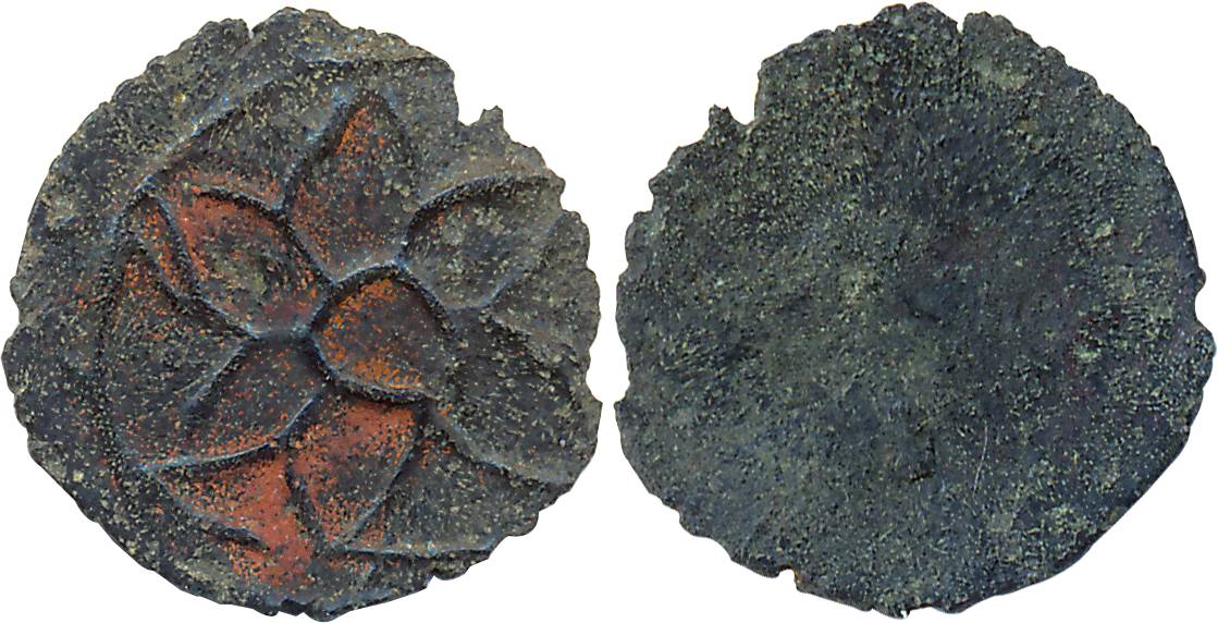 Post Satavahana, Banavasi Region, Potin, 0.26g, Uniface, Obv: Six petalled lotuse within c