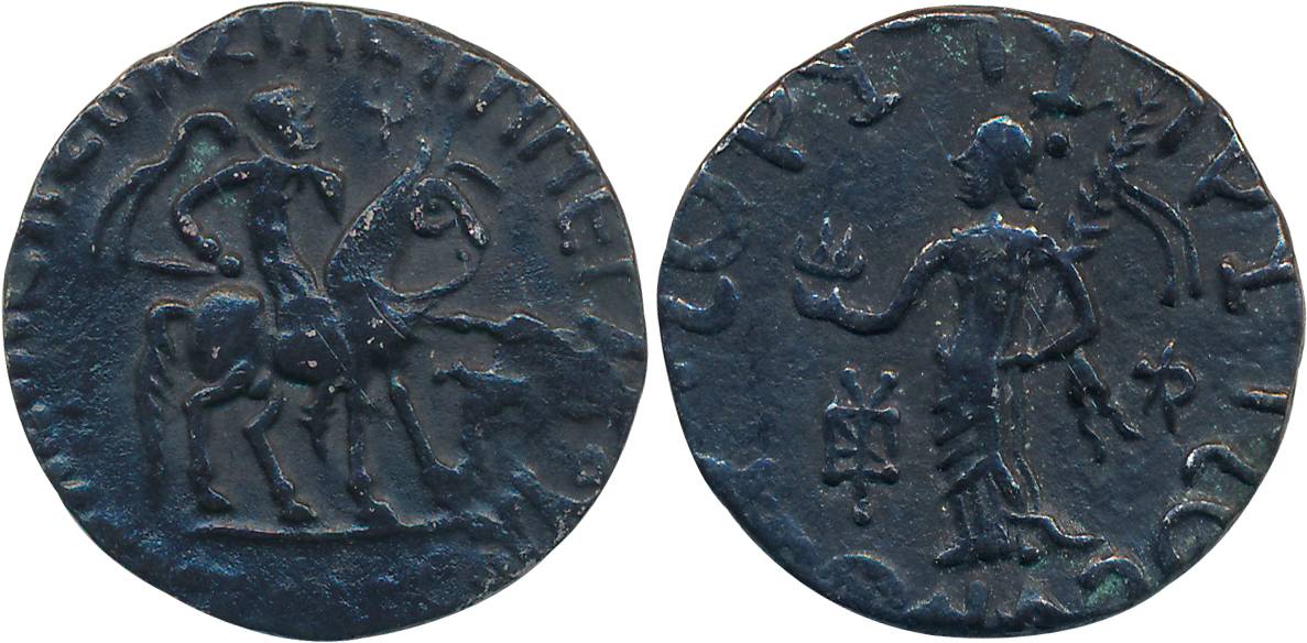 Indo Scythian, Azes, Silver Tetradrachm, 8.78g, Obv: Armored King advancing right on horse