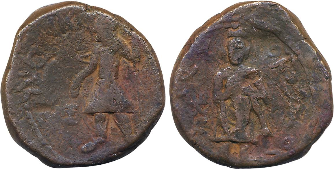 Kushan, Kanishka, Copper Tetradrachm, 16.49g, Sakhamana Boddo, "Transparent Garment" type,