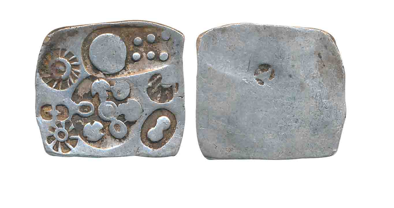 Punch Marked, Attributed to Magadha Janpada, Silver, 5.23g, "Series 0' type with six-armed