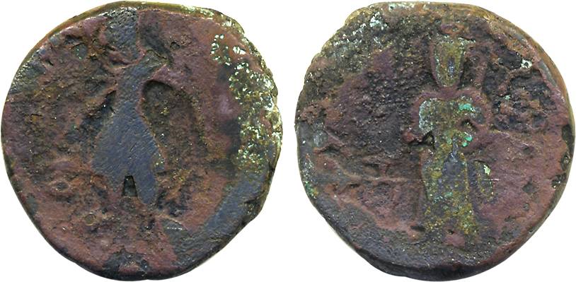 Kushan, Kanishka, Copper Tetradrachm, 16.84g, "Sakhamana Boddo", 'Transparent Garment' typ