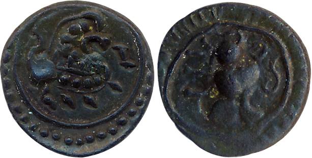 Eastern Chalukyas of Vengi, Uninscribed fractional Potin, 1.09g, "Vishnukundin" type, Obv: