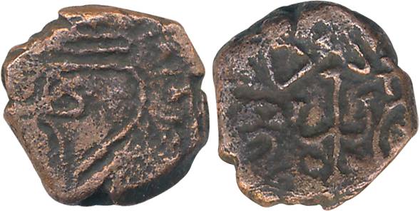 Post Gupta, Gujarat region, Unattributed, Copper, 1.72g, Obv: Sankha- Conch shell, Rev: Tr