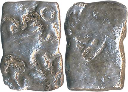 Punch Marked, Attributed to Pandya Janapad, Silver 1/2 Karshapan, 0.92g, "Five symbols" ty