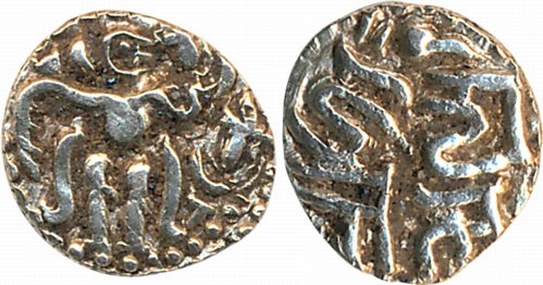 Imperial Cholas, Raja Raja I, Gold, 1/2 Fanam, 0.210g, Obv: King standing facing right, Re
