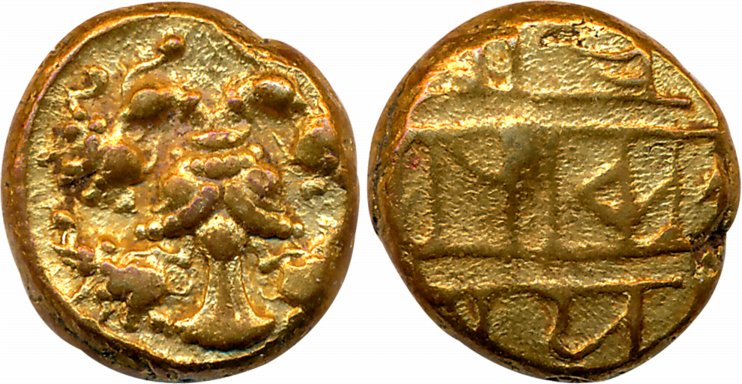 Vijaynagar Empire, Achyutadevaraya, Gold, Varaha, 3.34g, "Gandabherunda" type, Obv: Two he