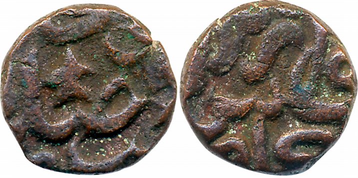 Akbar, Copper Damdi, 1.24g, Dogaon Mint. Very fine, very rare.