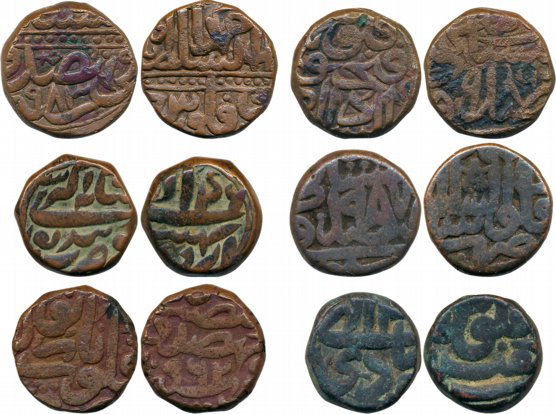 Akbar, Copper Dam (6), 20.63g, 20.36g, 20.69g, 19.54g, 20.70g, 20.74g, Ahmedabad Mint, AH 