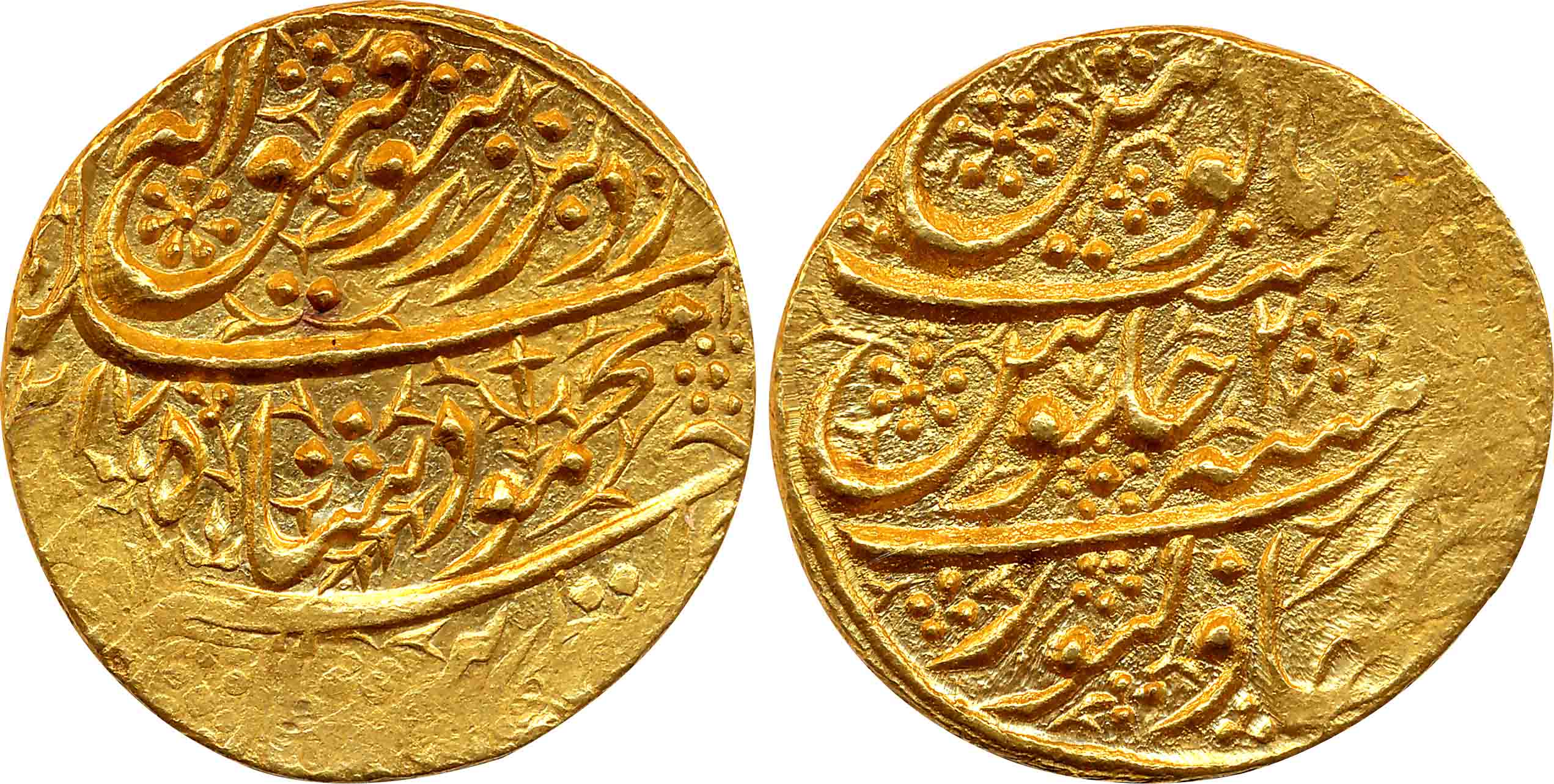 Mahmud Shah, 1st reign, Gold Double Mohur, 22.23g, Bahawalpur Mint, AH 1217/ RY 2, Obv: Pe