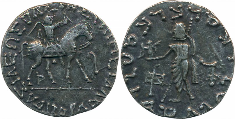 Indo Scythians, Azes, Silver Tetradrachm, 7.89g, Obv: King mounted on a horse to right, ho
