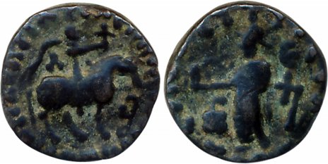 Indo Scythians, Posthumous, Azes, Billon Drachma, 2.15g, Obv: King mounted on horse holdin