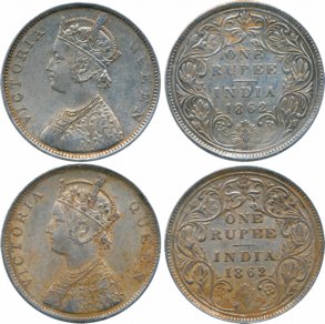 Victoria Queen, Silver Rupees (2), 1862, Bombay Mint, B/II, Pineapple cones at four places