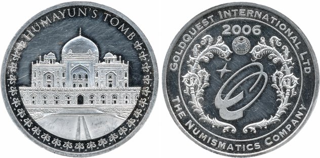 Silver, 15.96g, Humayun's Tomb, 2006, minted at the Meyers Mint, Germany.