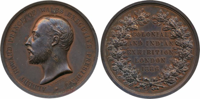 Copper Medal, 78.88g, 1886, "Colonial and Indian Exhibition London" Obv: Bust of Albert Ed