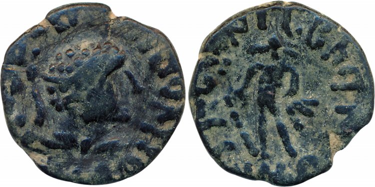 Kushans, Kujula Kadphises, Copper Tetradrachm, 6.89g, "Hermaios Posthumous" type, Obv: 'He