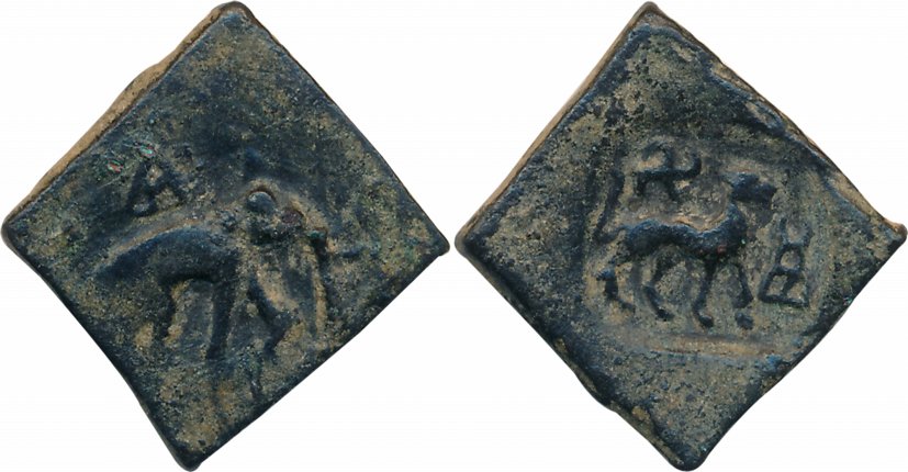 Taxila, Copper Drachma, 8.06g, Pushkalawati region, Obv: Elephant walking to right above h