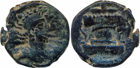 Kushan o Sasanians, Hormizd (Ohrmazd) I Kushanshah, Copper, 3.74g, Obv: Bust wearing Lion 