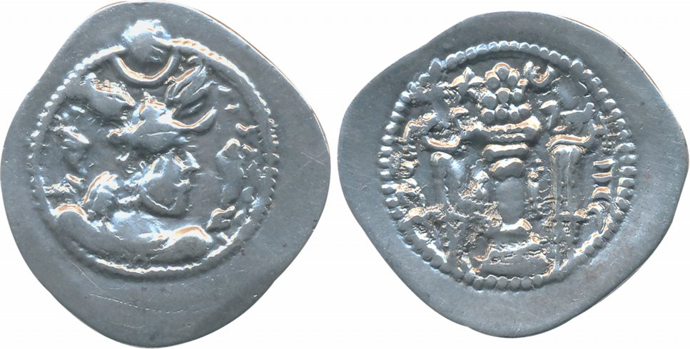 Peroz, Silver Drachma, 3.95g, mint 'AS' (Aspahan), Obv: Bearded bust facing right, wearing