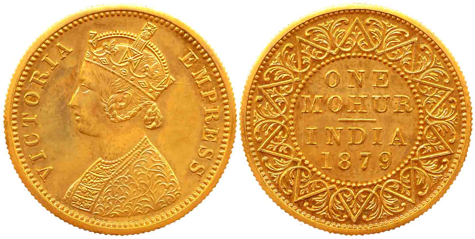 Victoria Empress, Proof Restrike, Gold, Mohur, 11.66g, 1879, Bombay Mint, Obv: Crowned & r