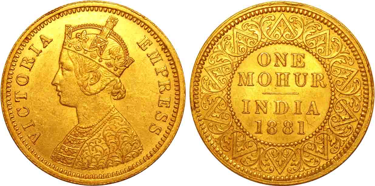 Victoria Empress, Gold Mohur, 11.66g, 1881, Calcutta Mint, Obv: Crowned & robed bust to le
