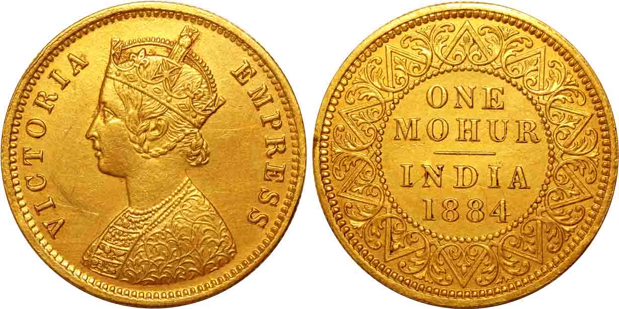 Victoria Empress, Gold Mohur, 11.53g, 1884, Calcutta Mint, Obv: Crowned & robed bust to le