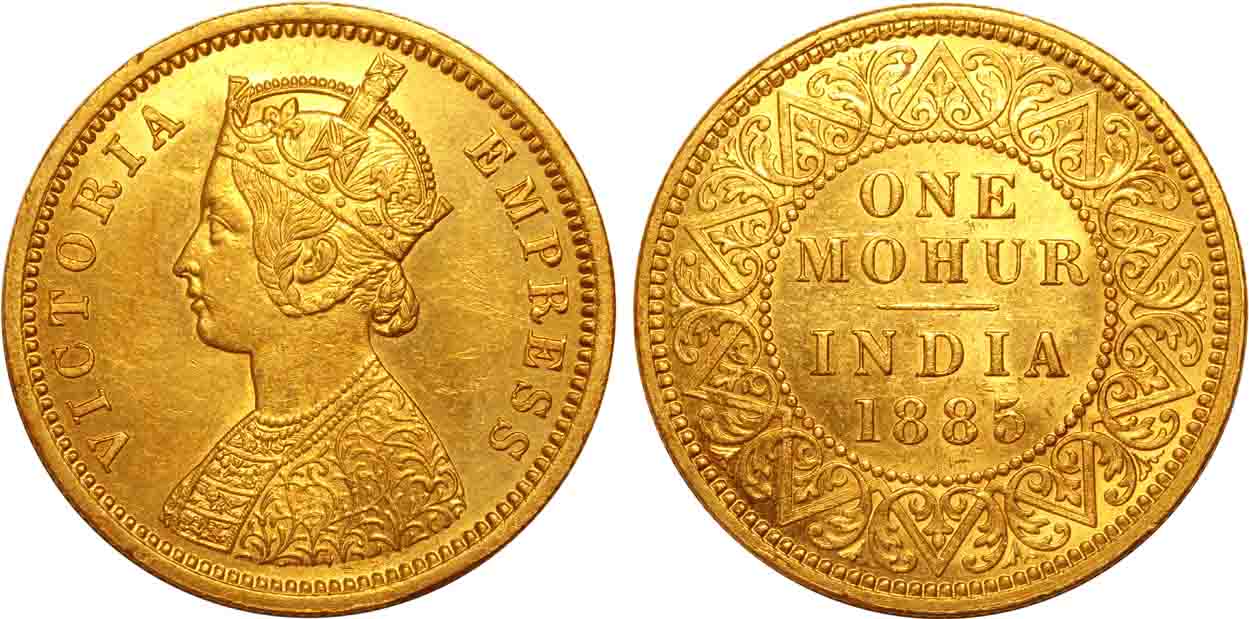 Victoria Empress, Gold Mohur, 11.67g, 1885, Calcutta Mint, Obv: Crowned & robed bust to le