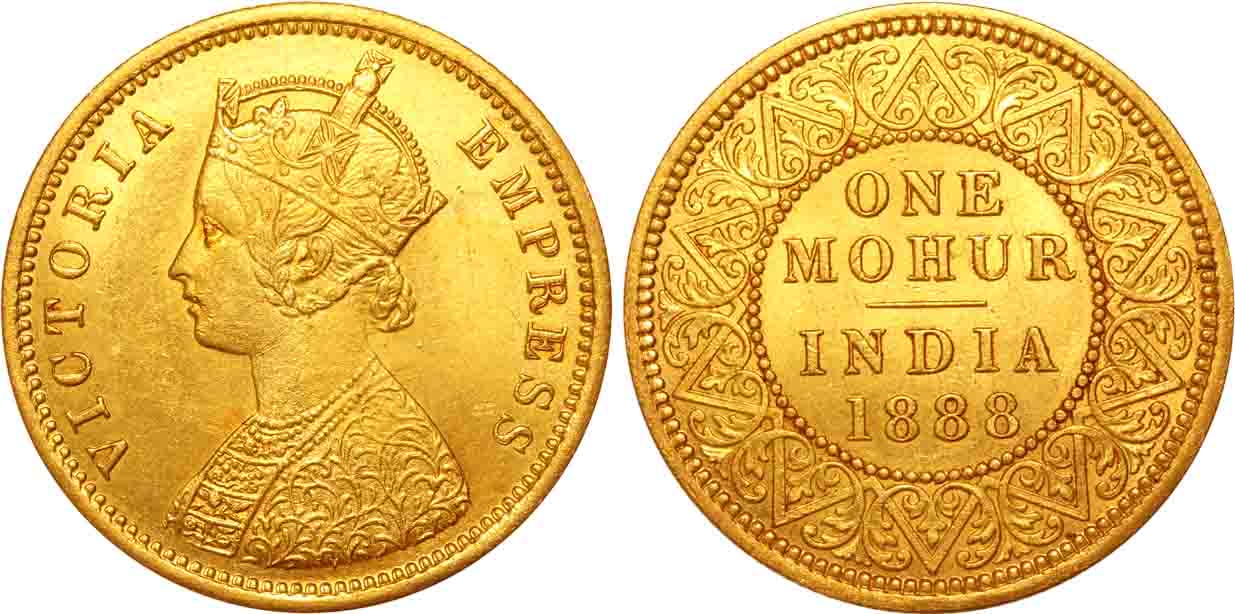 Victoria Empress, Gold Mohur, 11.66g, 1888, Calcutta Mint, Obv: Crowned & robed bust to le