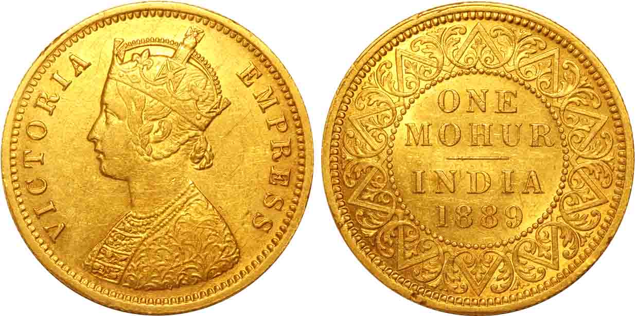 Victoria Empress, Gold Mohur, 11.64g, 1889, Calcutta Mint, Obv: Crowned & robed bust to le