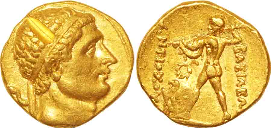Indo Greeks, Bactria, Diodotus, Gold Stater, 8.41g, in the name of Antiochus II Theos, Obv