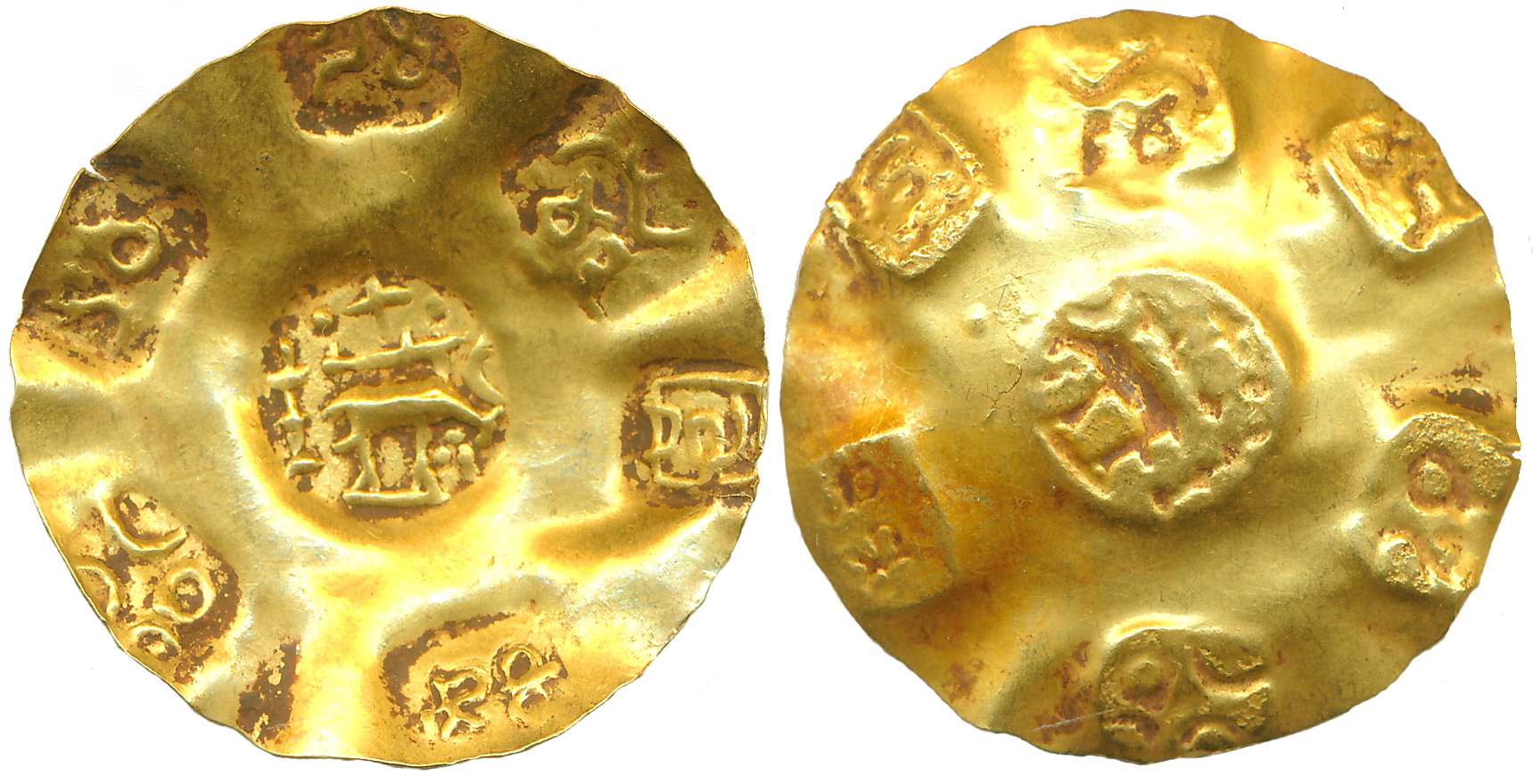 Chalukyas of Vengi, Rajaraja Narendra, Gold, Gadyanaka, 3.91g, Uniface, “Sri Komaraga Na K