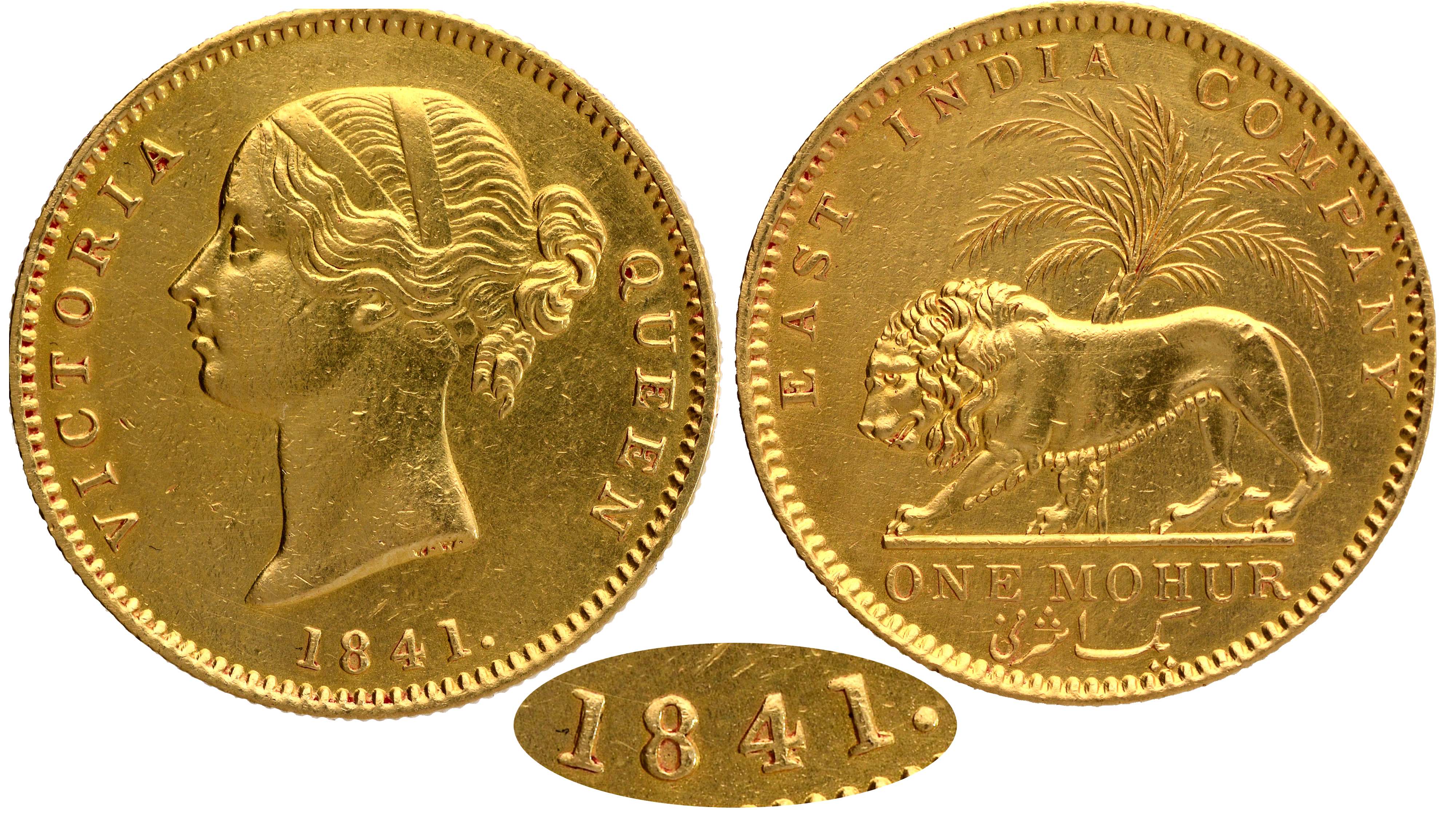 Victoria Queen, Gold, Mohur, 11.66g, 1841, “W.W. incused”, Divided legend, Calcutta Mint, 