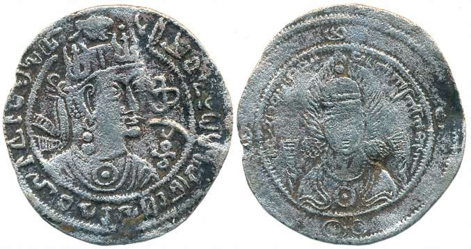Turk Shahis, Tegin Shah, Silver Drachma, 2.58g, “Kabulistan” region?,Obv: Bust with lion's