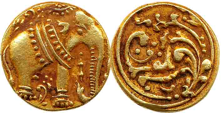 Western Gangas, Gold Gajapati Varaha, 3.77g, Obv: An ornate Elephant standing to right, Ka
